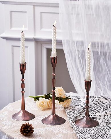 Taper Vintage Candle Holders, Set of 3 Candle Sticks Holder Decor, Candlestick Holders for Wedding, Dining, Party (Bronze) in Saudi Arabia