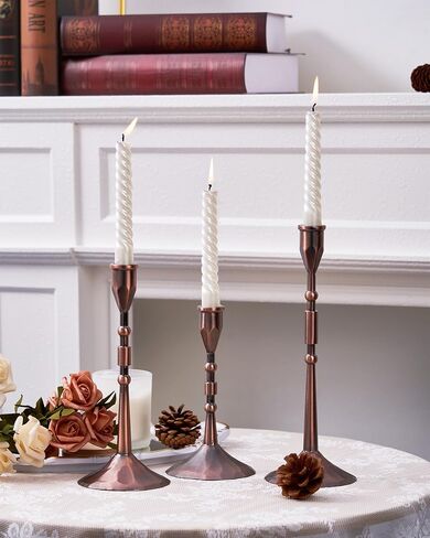 Taper Vintage Candle Holders, Set of 3 Candle Sticks Holder Decor, Candlestick Holders for Wedding, Dining, Party (Bronze) in Saudi Arabia