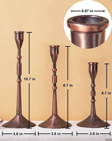 Taper Vintage Candle Holders, Set of 3 Candle Sticks Holder Decor, Candlestick Holders for Wedding, Dining, Party (Bronze) in Saudi Arabia