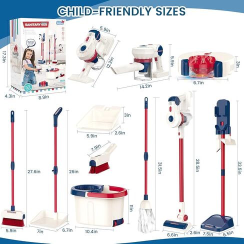 مكنسة كهربائية للأطفال تعمل حقًا - لعبة مكنسة كهربائية 3 في 1 واقعية للأطفال الصغار لعبة تنظيف منزلية بالمكنسة الكهربائية، حفظ التدبير المنزلي للأطفال من سن 3 4 5 6 سنوات هدية لعيد ميلاد الصبي والفتاة in Kuwait
