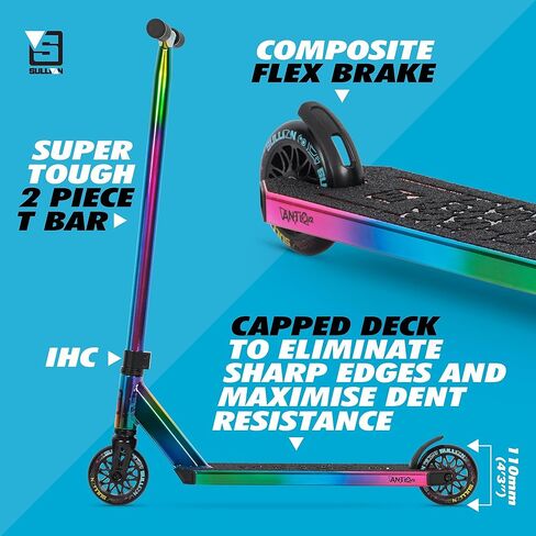 Sullivan Antic V2 Pro Scooter Aurora - سكوتر حيلة للأطفال مع سطح ألومنيوم متين 6061، وعجلات عالية الارتداد 110 مم، ولمسة نهائية ملونة أنيقة - مثالية لحدائق التزلج والجري المدرسية! in Kuwait