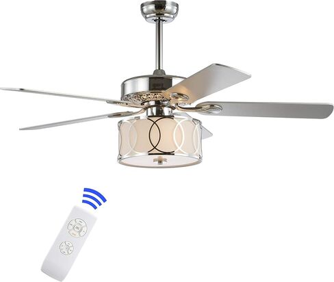 JONATHAN Y JYL9607A 52 بوصة 3-Light Chrome Drum Shade LED مروحة سقف + جهاز تحكم عن بعد، مزرعة تقليدية ريفية صناعية بوهيمية ريفية كوخ ريفي انتقالي للمنزل والمطبخ وغرفة المعيشة in Saudi Arabia