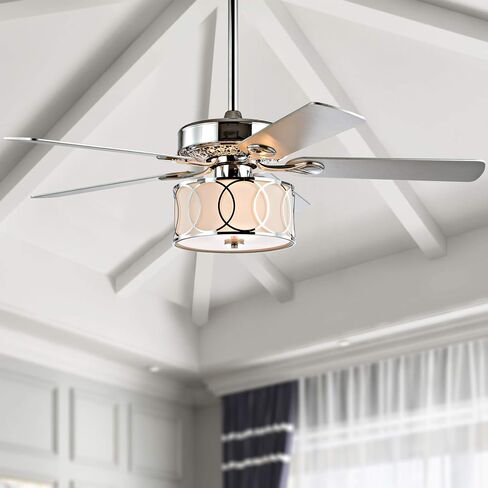JONATHAN Y JYL9607A 52 بوصة 3-Light Chrome Drum Shade LED مروحة سقف + جهاز تحكم عن بعد، مزرعة تقليدية ريفية صناعية بوهيمية ريفية كوخ ريفي انتقالي للمنزل والمطبخ وغرفة المعيشة in Saudi Arabia