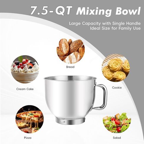 Kitchen in the box Stand Mixer, 900W 7.5QT Kitchen Electric Mixer, 6-Speed Tilt-Head Food Mixer for Baking with Dough Hook,Wire Whip,Beater, Egg Separator (Silver) in Saudi Arabia
