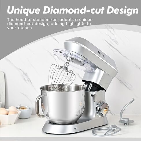 Kitchen in the box Stand Mixer, 900W 7.5QT Kitchen Electric Mixer, 6-Speed Tilt-Head Food Mixer for Baking with Dough Hook,Wire Whip,Beater, Egg Separator (Silver) in Saudi Arabia