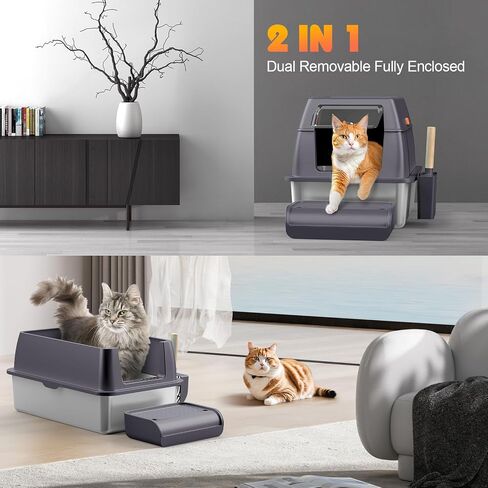 Stainless Steel Cat Litter Box with Lid & Cover, No Smell Extra Large Metal Covered Cat Litter Box for Big Cats, Enclosed Removable Kitty top Entry Litter Box with Enclosure, Anti-Leakage, Non-Sticky in Saudi Arabia