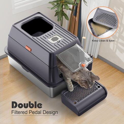 Stainless Steel Cat Litter Box with Lid & Cover, No Smell Extra Large Metal Covered Cat Litter Box for Big Cats, Enclosed Removable Kitty top Entry Litter Box with Enclosure, Anti-Leakage, Non-Sticky in Saudi Arabia