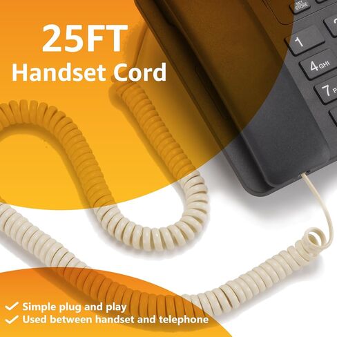 Uvital 25FT Extra Long Phone Cord for Landline(Coiled: 3FT), 1 Pack Cream Telephone Handset Cord Compatible with Polycom VVX Series IP Phone 300 301 310 311 350 400 401 410 411 500 501 600 601 1500 in Saudi Arabia