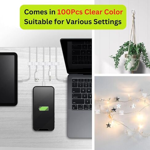 [100Pcs] Adhesive Cable Clips (Large, White&Black) Under Desk Cable Management Clips - Strong Cord Organizer Clips Wall Wire Holder - Light Clips Hooks for LED, Car Dash Cam, USB Cable in Saudi Arabia
