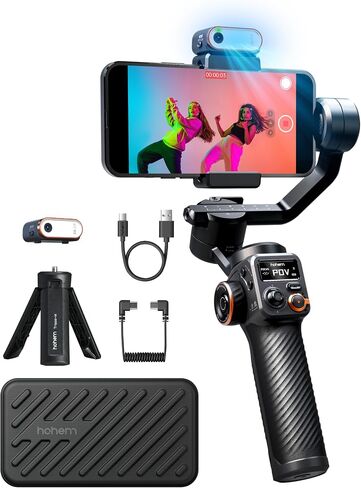 Hohem iSteady M6 Kit مثبت انحراف للهواتف الذكية، مستشعر تتبع الذكاء الاصطناعي المغناطيسي يملأ الضوء، شاشة OLED، انحراف للهاتف ثلاثي المحاور لهاتف iPhone Android، مثبت الهاتف لتسجيل الفيديو، YouTube TikTok in Saudi Arabia