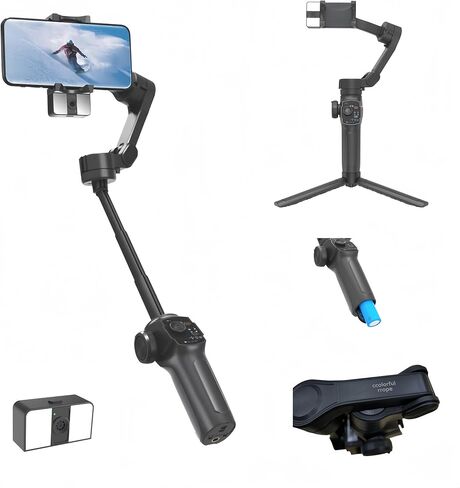 مثبت Gimbal للهاتف الذكي، Android وiPhone Gimbal Vlog - اصنع مقاطع فيديو YouTube وTikTok، وحدة تتبع تلقائية، مجهزة بتتبع ثلاثي المحاور وقضيب تمديد مدمج in Saudi Arabia