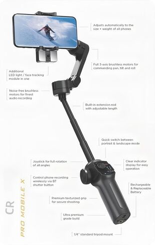 مثبت Gimbal للهاتف الذكي، Android وiPhone Gimbal Vlog - اصنع مقاطع فيديو YouTube وTikTok، وحدة تتبع تلقائية، مجهزة بتتبع ثلاثي المحاور وقضيب تمديد مدمج in Saudi Arabia