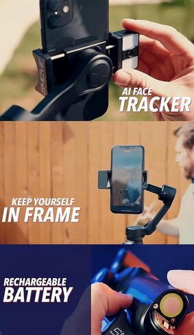 مثبت Gimbal للهاتف الذكي، Android وiPhone Gimbal Vlog - اصنع مقاطع فيديو YouTube وTikTok، وحدة تتبع تلقائية، مجهزة بتتبع ثلاثي المحاور وقضيب تمديد مدمج in Saudi Arabia