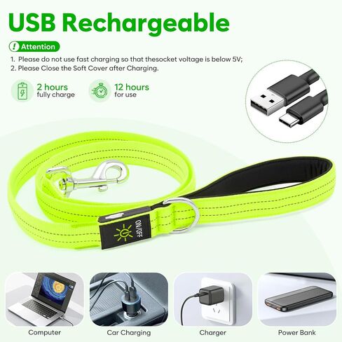 LED Dog Leash, 4 Ft Light Up Dog Leash USB Rechargeable Waterproof, Nylon Reflective Leashes with Padded Handle, Safety Glow in The Dark Dog Leash for Large Medium Small Pet(Green) in Saudi Arabia