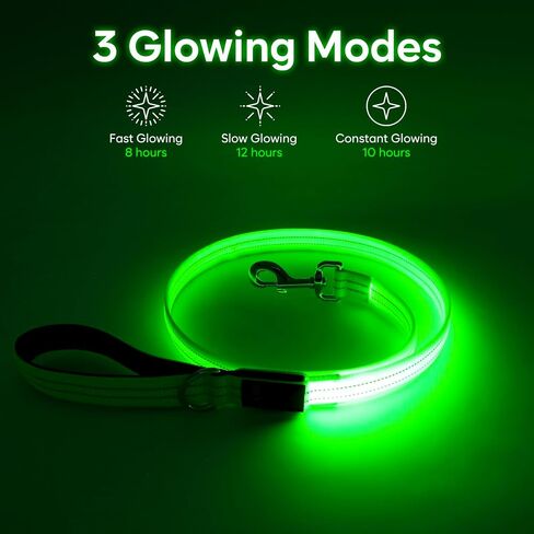 LED Dog Leash, 4 Ft Light Up Dog Leash USB Rechargeable Waterproof, Nylon Reflective Leashes with Padded Handle, Safety Glow in The Dark Dog Leash for Large Medium Small Pet(Green) in Saudi Arabia