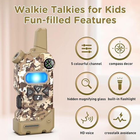 Walkie Talkies for Kids with Colourful Channels,Fun Toys with Compass Flashlight and Magnifying Glass,Perfect Christmas Birthday Gift Toy Gifts for 3 4 5 6 7 8 9-12 Year Old Boys Girls in Saudi Arabia