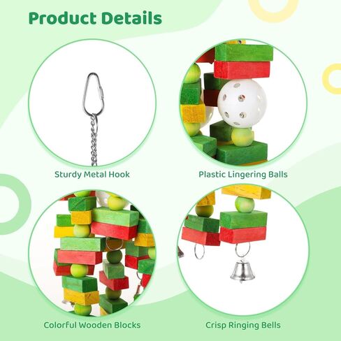 Large Bird Toy, Parrot Christmas Toy, Colorful Hanging Wooden Block Toy with Bells for Parrots, Christmas Tree Shape Safe Bird Chewing Toy Gift for Macaw, African Grey, Eclectus Parrot, Cockatoo in Saudi Arabia