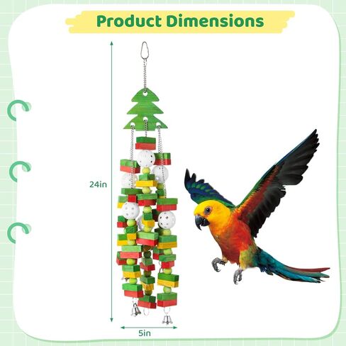 Large Bird Toy, Parrot Christmas Toy, Colorful Hanging Wooden Block Toy with Bells for Parrots, Christmas Tree Shape Safe Bird Chewing Toy Gift for Macaw, African Grey, Eclectus Parrot, Cockatoo in Saudi Arabia