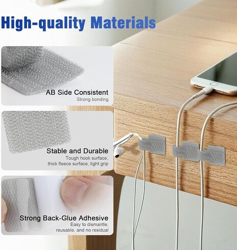 100pcs Hook and Loop Cable Ties, gliship Adhesive Wire Management, Adjustable Cable Straps Cord Wrappers Keeper Cord Holder, Sticky-back Cord Organizer for Kitchen Appliances at Office, Home - Grey in Kuwait