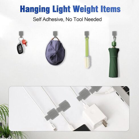 100pcs Hook and Loop Cable Ties, gliship Adhesive Wire Management, Adjustable Cable Straps Cord Wrappers Keeper Cord Holder, Sticky-back Cord Organizer for Kitchen Appliances at Office, Home - Grey in Kuwait