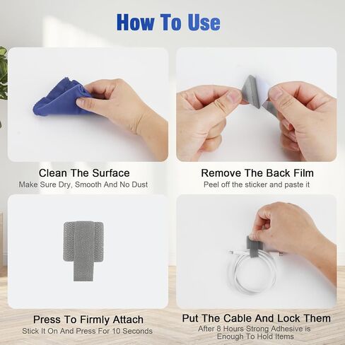 100pcs Hook and Loop Cable Ties, gliship Adhesive Wire Management, Adjustable Cable Straps Cord Wrappers Keeper Cord Holder, Sticky-back Cord Organizer for Kitchen Appliances at Office, Home - Grey in Kuwait
