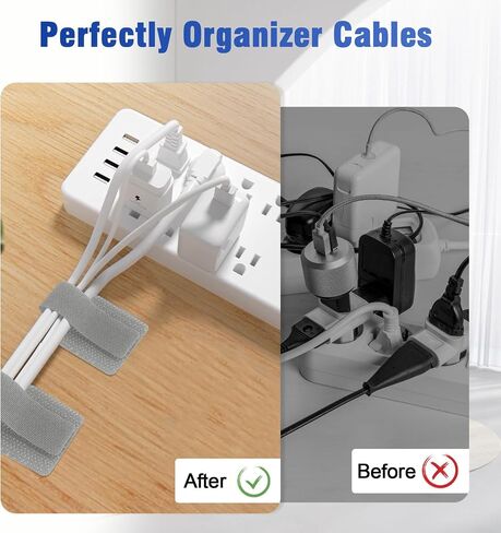 100pcs Hook and Loop Cable Ties, gliship Adhesive Wire Management, Adjustable Cable Straps Cord Wrappers Keeper Cord Holder, Sticky-back Cord Organizer for Kitchen Appliances at Office, Home - Grey in Kuwait