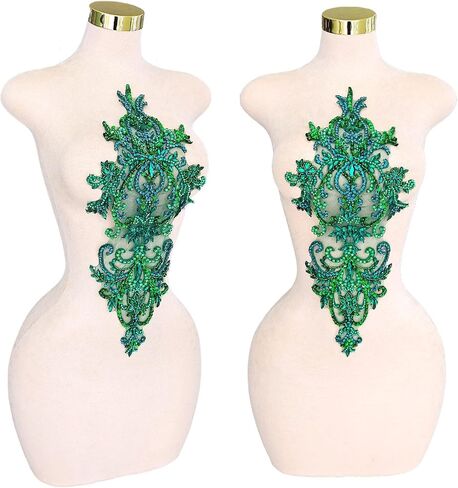 Handmade Beaded Crystal Patches Bodice Lace DIY Applique Trim Patches for Dress Clothes (M2-silverAB) in Saudi Arabia
