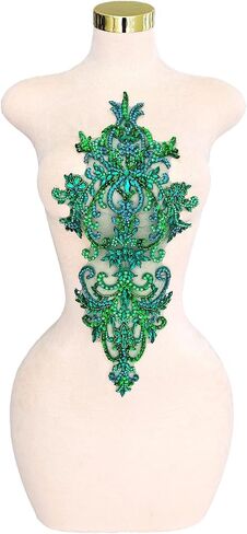 Handmade Beaded Crystal Patches Bodice Lace DIY Applique Trim Patches for Dress Clothes (M2-silverAB) in Saudi Arabia