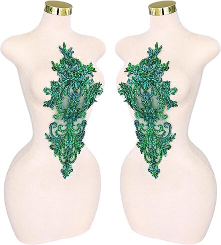 Handmade Beaded Crystal Patches Bodice Lace DIY Applique Trim Patches for Dress Clothes (M2-silverAB) in Saudi Arabia