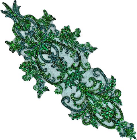 Handmade Beaded Crystal Patches Bodice Lace DIY Applique Trim Patches for Dress Clothes (M2-silverAB) in Saudi Arabia