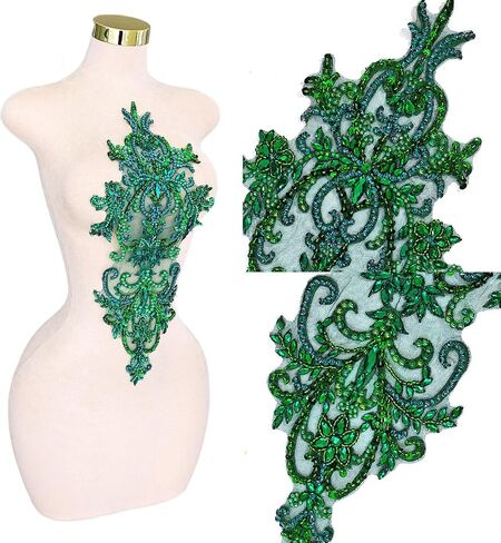 Handmade Beaded Crystal Patches Bodice Lace DIY Applique Trim Patches for Dress Clothes (M2-silverAB) in Saudi Arabia