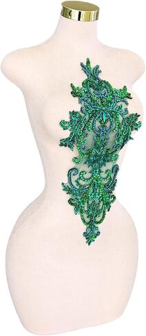 Handmade Beaded Crystal Patches Bodice Lace DIY Applique Trim Patches for Dress Clothes (M2-silverAB) in Saudi Arabia