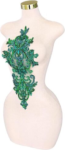 Handmade Beaded Crystal Patches Bodice Lace DIY Applique Trim Patches for Dress Clothes (M2-silverAB) in Saudi Arabia