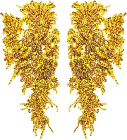 Handmade Beaded Crystal Patches Bodice Lace DIY Applique Trim Patches for Dress Clothes (M2-silverAB) in Kuwait