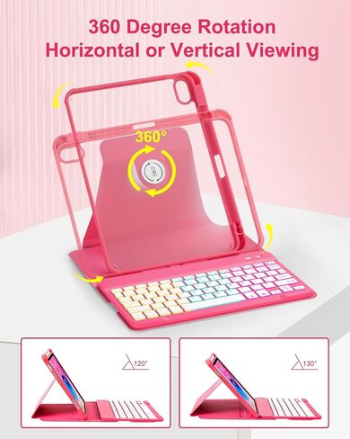 Case with Keyboard for iPad 10th Generation 10.9 inch 2022,7 Color Rainbow Backlit Detachable Wireless Keyboard Rotatable Magnetic Cover with Pencil Holder for iPad 10 Gen Watermelon Red in Saudi Arabia