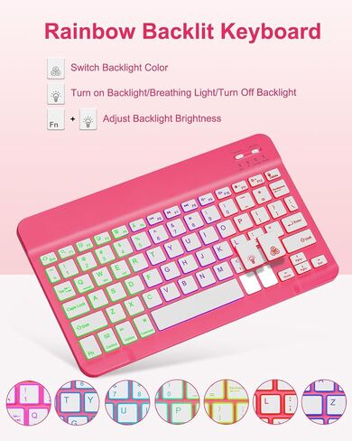 Case with Keyboard for iPad 10th Generation 10.9 inch 2022,7 Color Rainbow Backlit Detachable Wireless Keyboard Rotatable Magnetic Cover with Pencil Holder for iPad 10 Gen Watermelon Red in Saudi Arabia