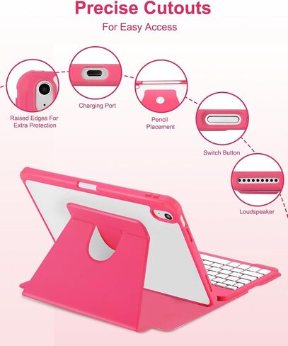 Case with Keyboard for iPad 10th Generation 10.9 inch 2022,7 Color Rainbow Backlit Detachable Wireless Keyboard Rotatable Magnetic Cover with Pencil Holder for iPad 10 Gen Watermelon Red in Saudi Arabia