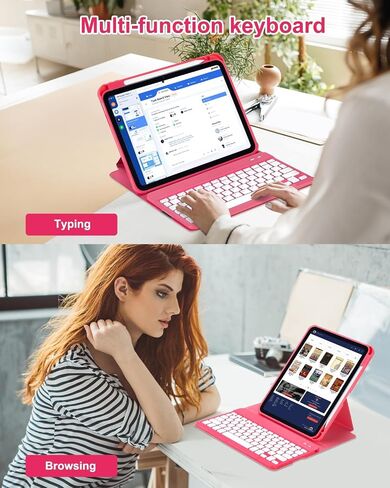 Case with Keyboard for iPad 10th Generation 10.9 inch 2022,7 Color Rainbow Backlit Detachable Wireless Keyboard Rotatable Magnetic Cover with Pencil Holder for iPad 10 Gen Watermelon Red in Saudi Arabia