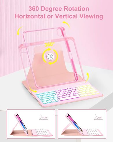 Case with Keyboard for iPad 10th Generation 10.9 inch 2022,7 Color Rainbow Backlit Detachable Wireless Keyboard Rotatable Magnetic Cover with Pencil Holder for iPad 10 Gen Watermelon Red in Saudi Arabia
