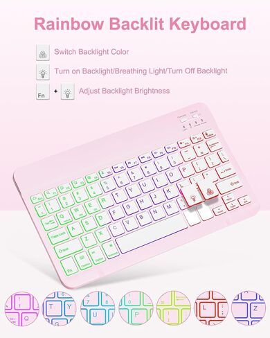 Case with Keyboard for iPad 10th Generation 10.9 inch 2022,7 Color Rainbow Backlit Detachable Wireless Keyboard Rotatable Magnetic Cover with Pencil Holder for iPad 10 Gen Watermelon Red in Saudi Arabia