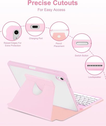Case with Keyboard for iPad 10th Generation 10.9 inch 2022,7 Color Rainbow Backlit Detachable Wireless Keyboard Rotatable Magnetic Cover with Pencil Holder for iPad 10 Gen Watermelon Red in Saudi Arabia