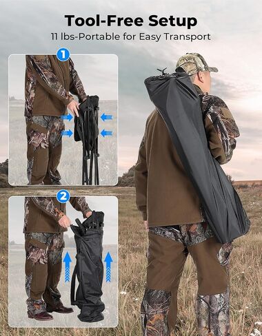 KEMIMOTO Portable Hunting Blind Chair with Armrests, Lightweight Folding Chair 4 Legs Adjustable Height 300lbs Capacity Comfortable Breathable Stable Ground Hunting Seats for Shooting in Saudi Arabia