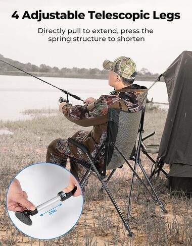 KEMIMOTO Portable Hunting Blind Chair with Armrests, Lightweight Folding Chair 4 Legs Adjustable Height 300lbs Capacity Comfortable Breathable Stable Ground Hunting Seats for Shooting in Saudi Arabia