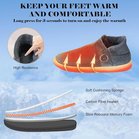 شباشب تسخين كهربائية للنساء والرجال مع بطارية 5000 مللي أمبير في الساعة للجنسين لتدفئة القدمين، أحذية دافئة مع نعل مطاطي مضاد للانزلاق للشتاء البارد، رمادي - L in Kuwait