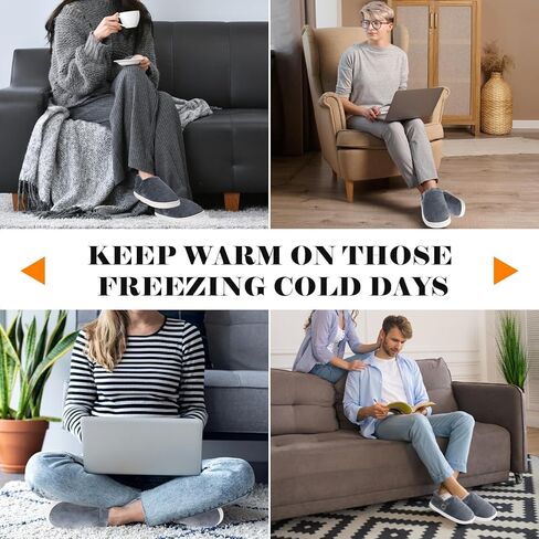 شباشب تسخين كهربائية للنساء والرجال مع بطارية 5000 مللي أمبير في الساعة للجنسين لتدفئة القدمين، أحذية دافئة مع نعل مطاطي مضاد للانزلاق للشتاء البارد، رمادي - L in Kuwait