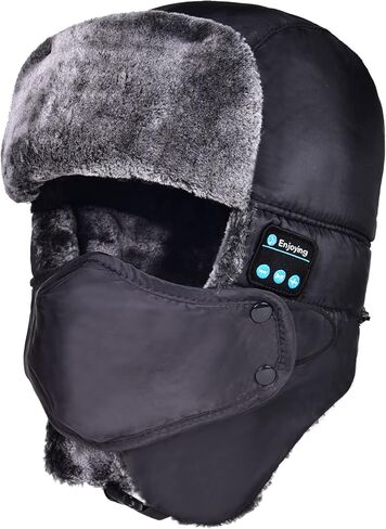 Wireless Bluetooth Trapper Hat with Headphones Speaker, Winter Russian Ushanka Hat with Earflaps Mask Windproof,Grey in Kuwait