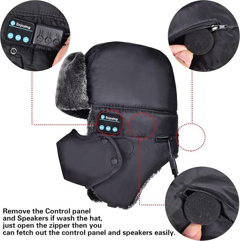 Wireless Bluetooth Trapper Hat with Headphones Speaker, Winter Russian Ushanka Hat with Earflaps Mask Windproof,Grey in Kuwait