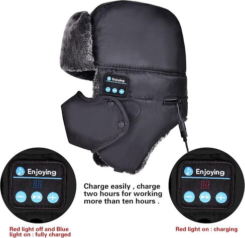 Wireless Bluetooth Trapper Hat with Headphones Speaker, Winter Russian Ushanka Hat with Earflaps Mask Windproof,Grey in Kuwait