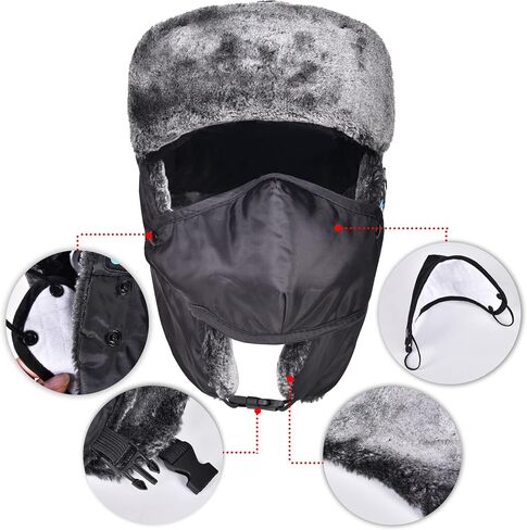 Wireless Bluetooth Trapper Hat with Headphones Speaker, Winter Russian Ushanka Hat with Earflaps Mask Windproof,Grey in Kuwait