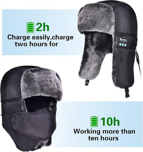 Wireless Bluetooth Trapper Hat with Headphones Speaker, Winter Russian Ushanka Hat with Earflaps Mask Windproof,Grey in Kuwait